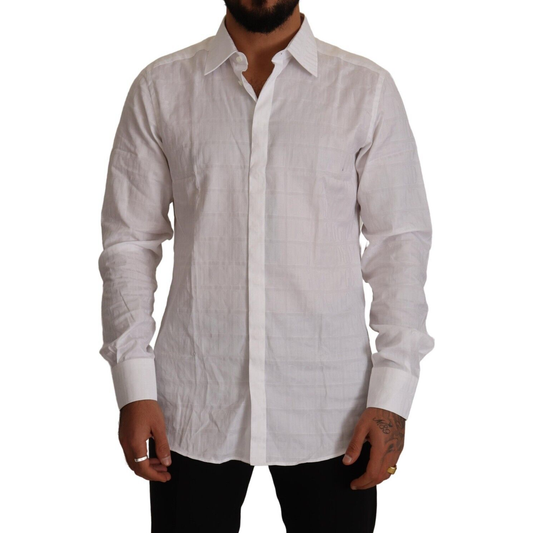 Dolce & Gabbana White GOLD Cotton Slim Fit Dress Formal Shirt