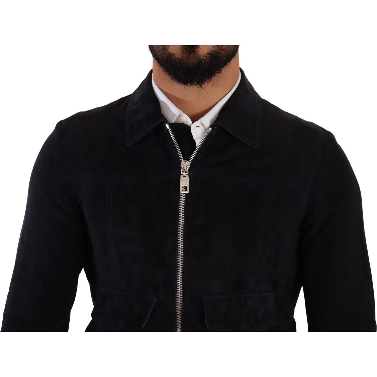 Dolce & Gabbana Blue Suede Lambskin Leather Coat Jacket