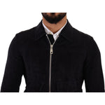 Dolce & Gabbana Blue Suede Lambskin Leather Coat Jacket