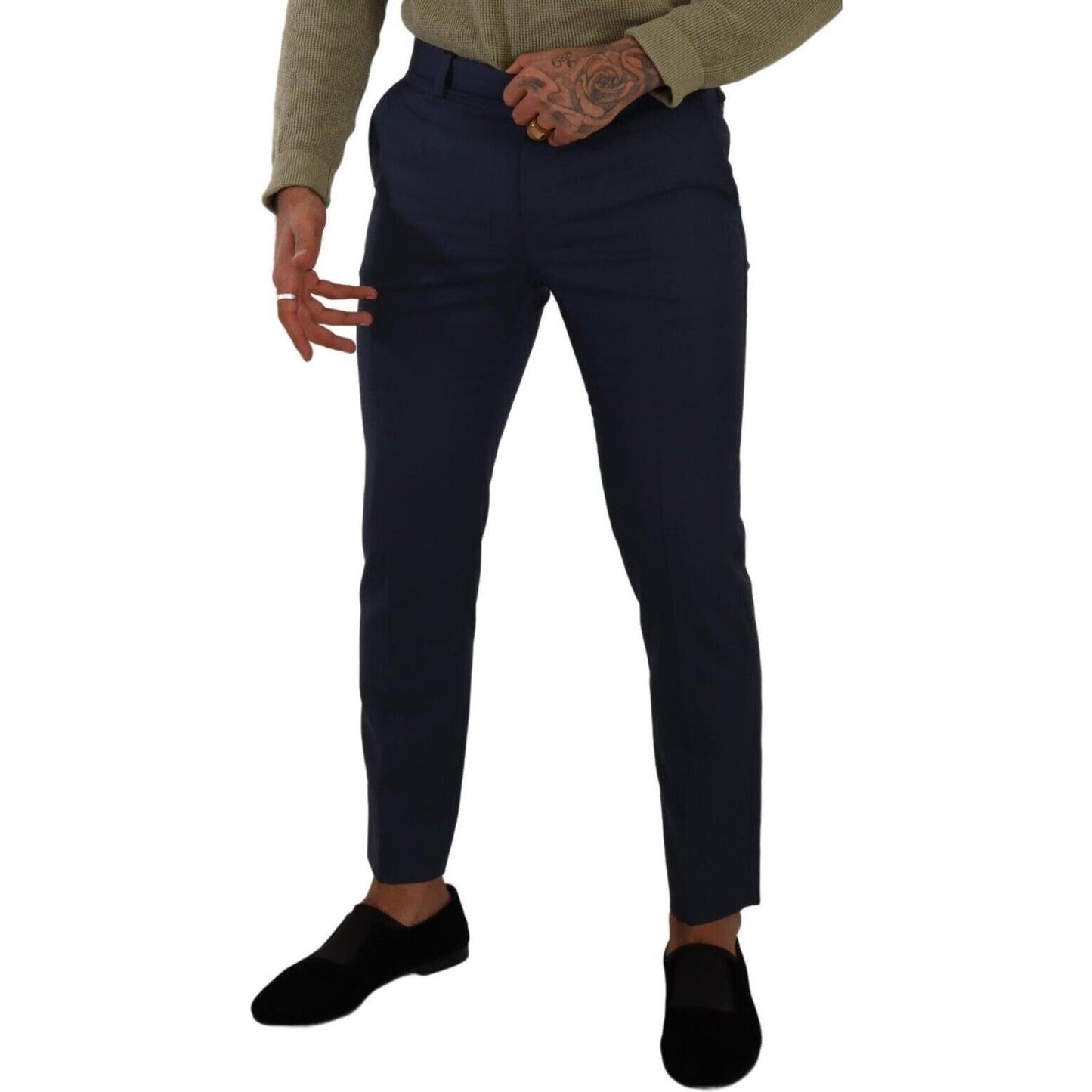 Dolce & Gabbana Dark Blue Wool Skinny Formal Dress Pants