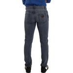 Dolce & Gabbana Blue Two Tone Tattered Cotton Slim Denim Jeans