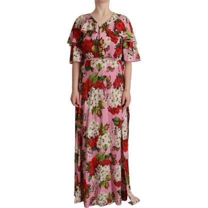Dolce & Gabbana Pink Floral Silk Stretch Gown Maxi Dress