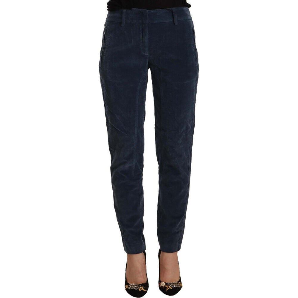 Peserico Blue Mid Waist Cotton Stretch Tapered Pants