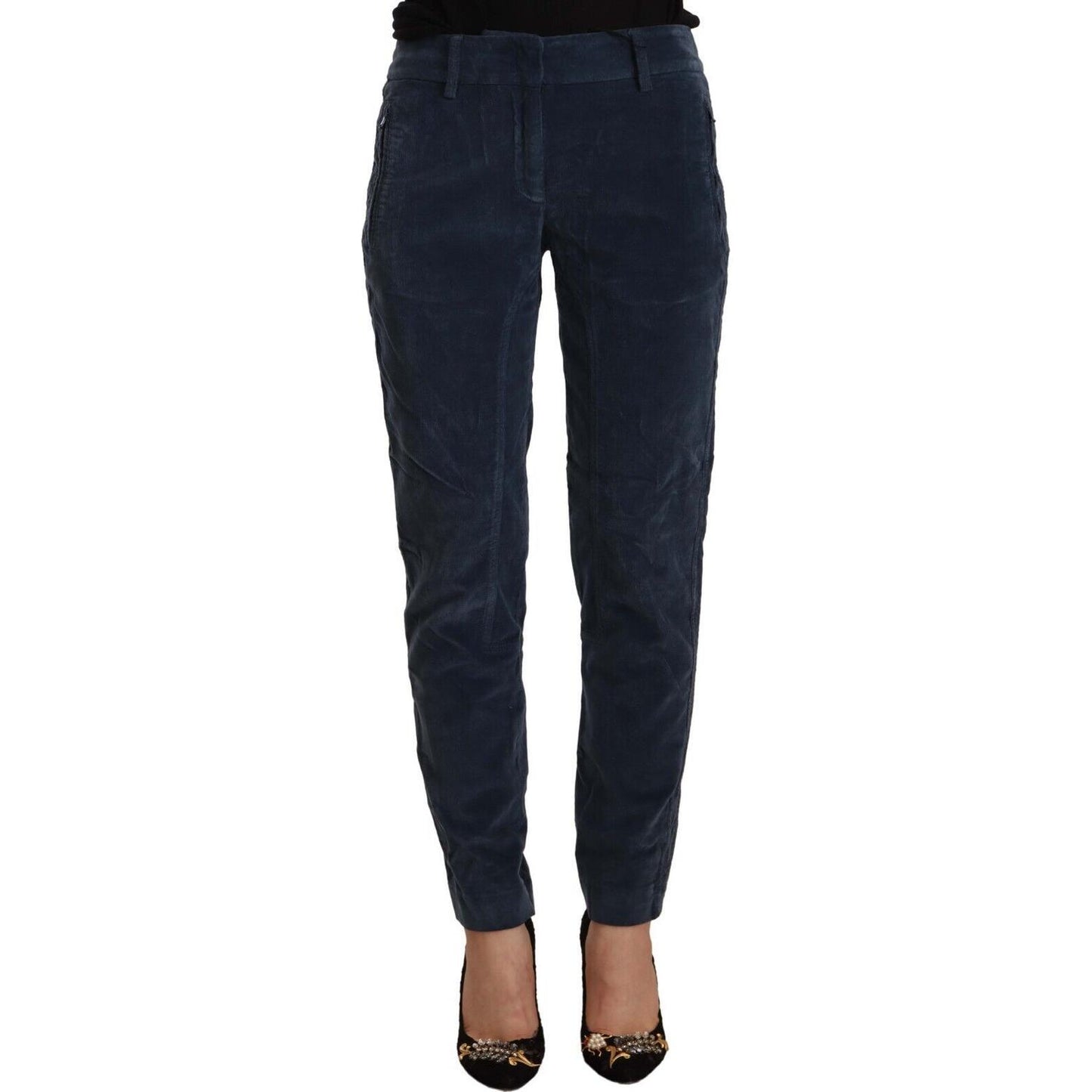 Peserico Blue Mid Waist Cotton Stretch Tapered Pants