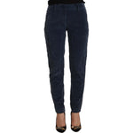 Peserico Blue Mid Waist Cotton Stretch Tapered Pants