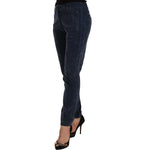 Peserico Blue Mid Waist Cotton Stretch Tapered Pants