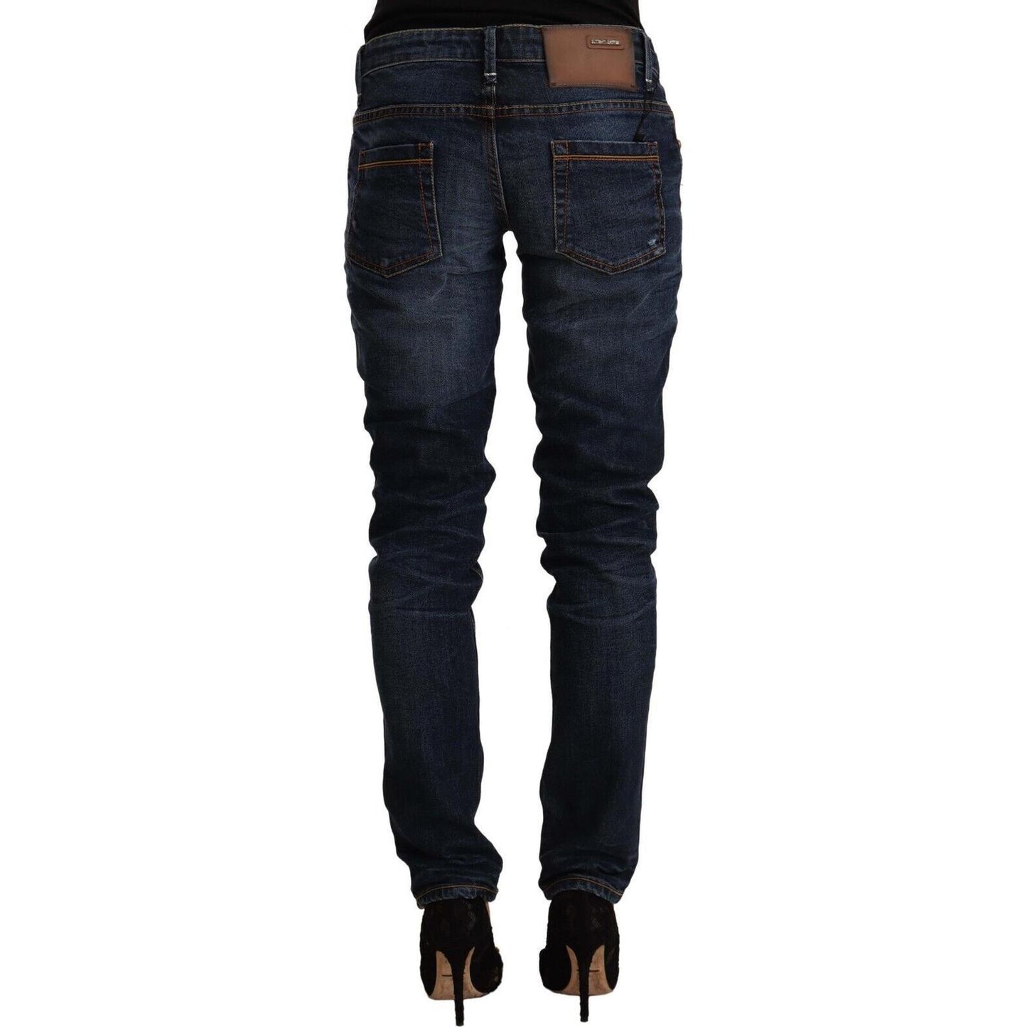Acht Blue Washed Cotton Mid Waist Skinny Denim Jeans