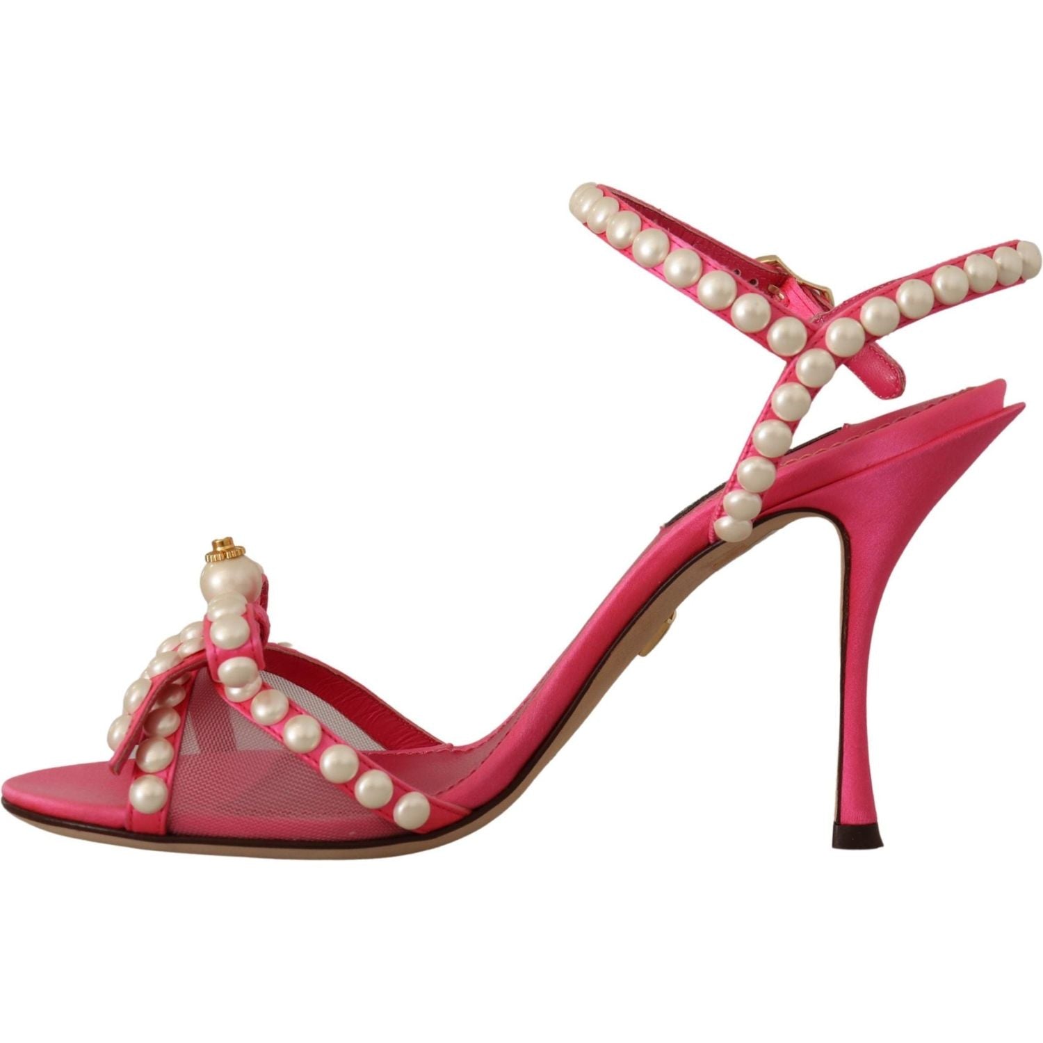 Dolce & Gabbana Pink Satin White Pearl Crystals Heels Shoes
