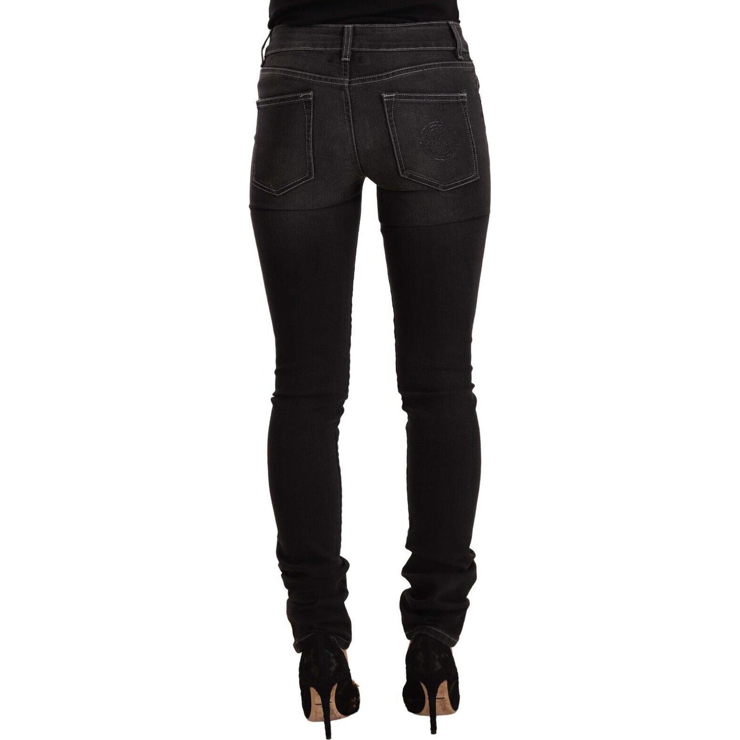 GF Ferre Black Washed Mid Waist Cotton Denim Skinny Jeans