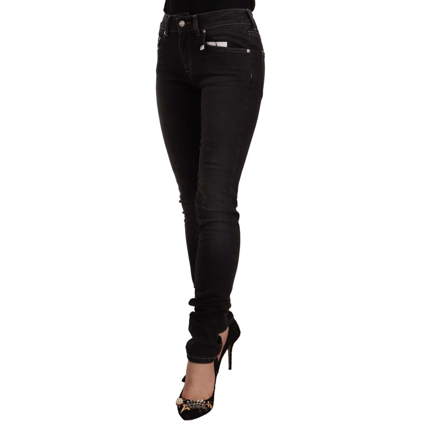 GF Ferre Black Washed Mid Waist Cotton Skinny Slim Fit Jeans PAN72224 - 26