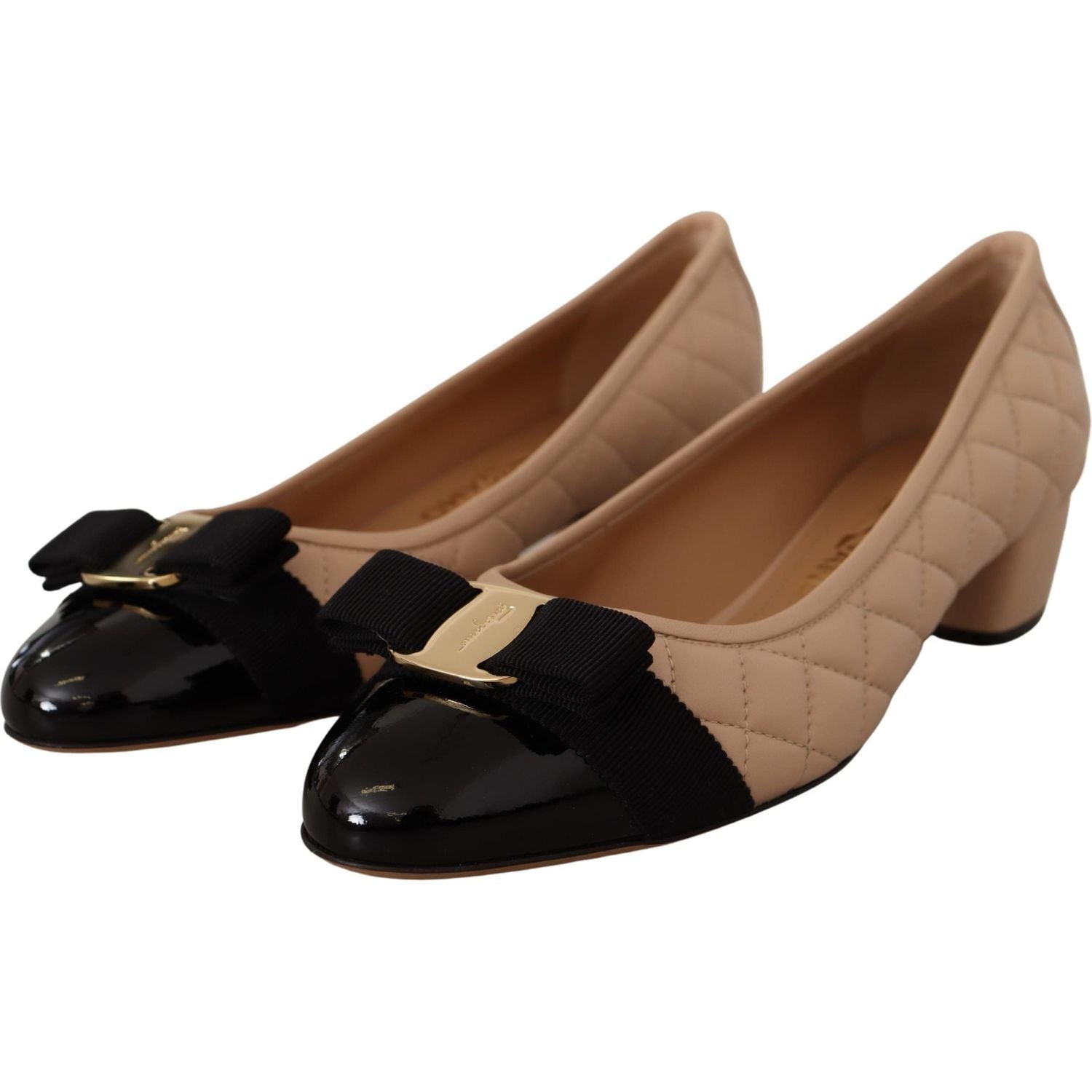 Salvatore Ferragamo Elegant Quilted Leather Pumps in Beige and Black