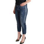 Dolce & Gabbana Blue Washed Mid Waist Denim Logo Cropped Jeans