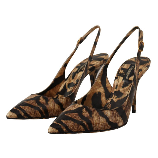 Dolce & Gabbana Brown Slingbacks Leather Tiger Shoes
