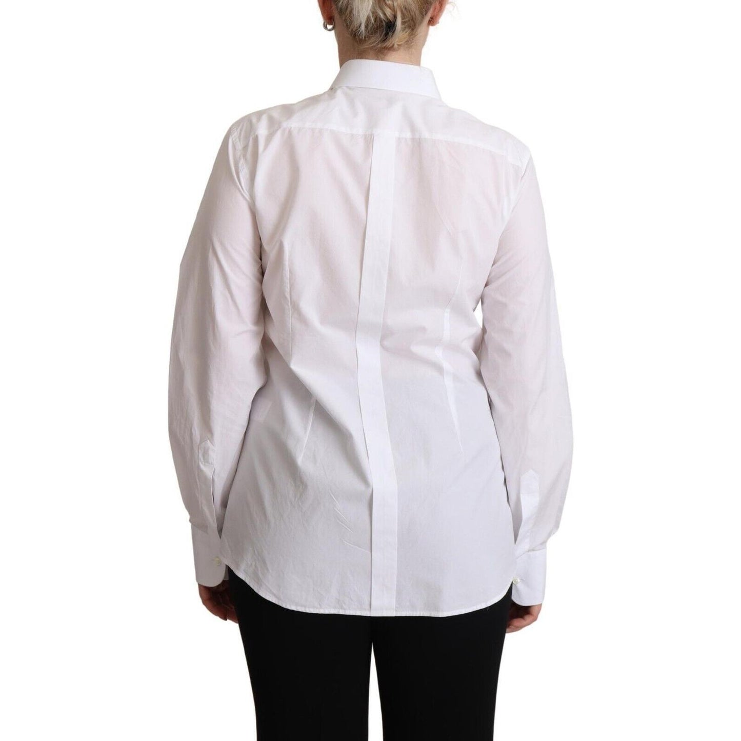 Dolce & Gabbana White Cotton Dress Collared Long Sleeves Shirt Top
