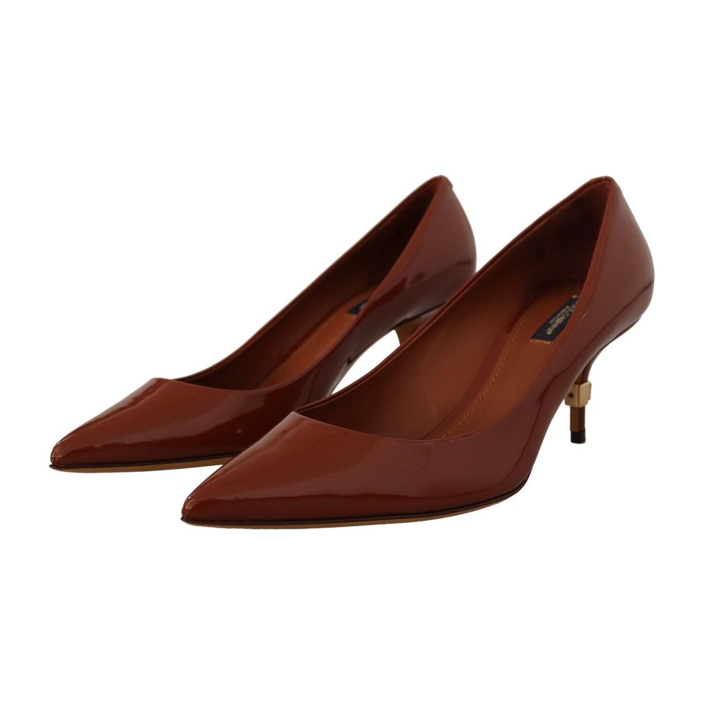 Dolce & Gabbana Brown Kitten Heels Pumps Patent Leather Shoes