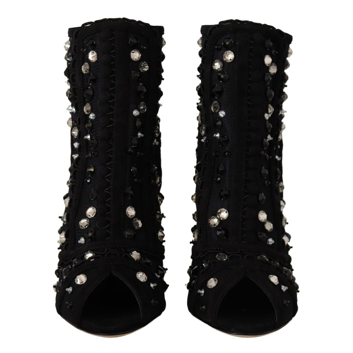 Dolce & Gabbana Black Crystals Heels Zipper Short Boots Shoes