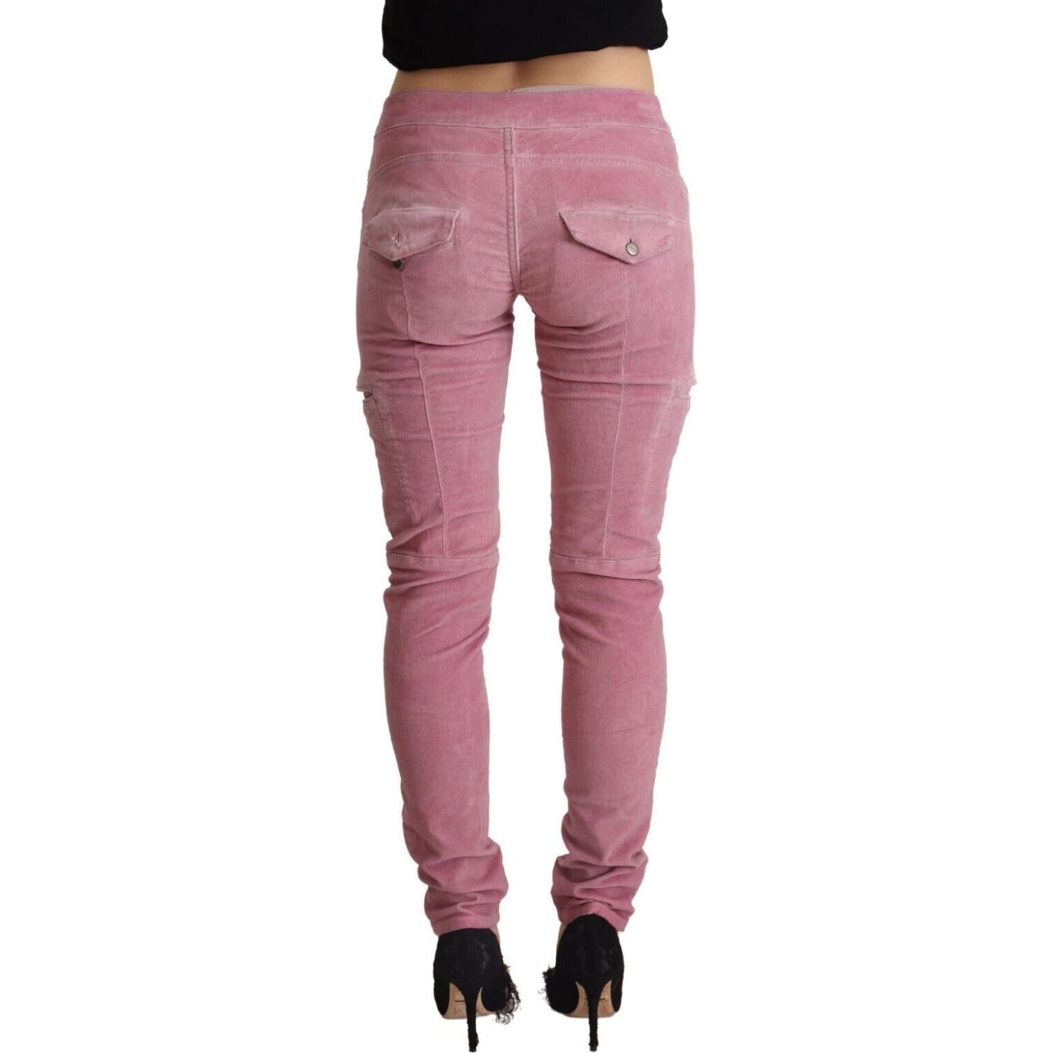 Acht Pink Cotton Low Waist Skinny Denim Cargo Jeans