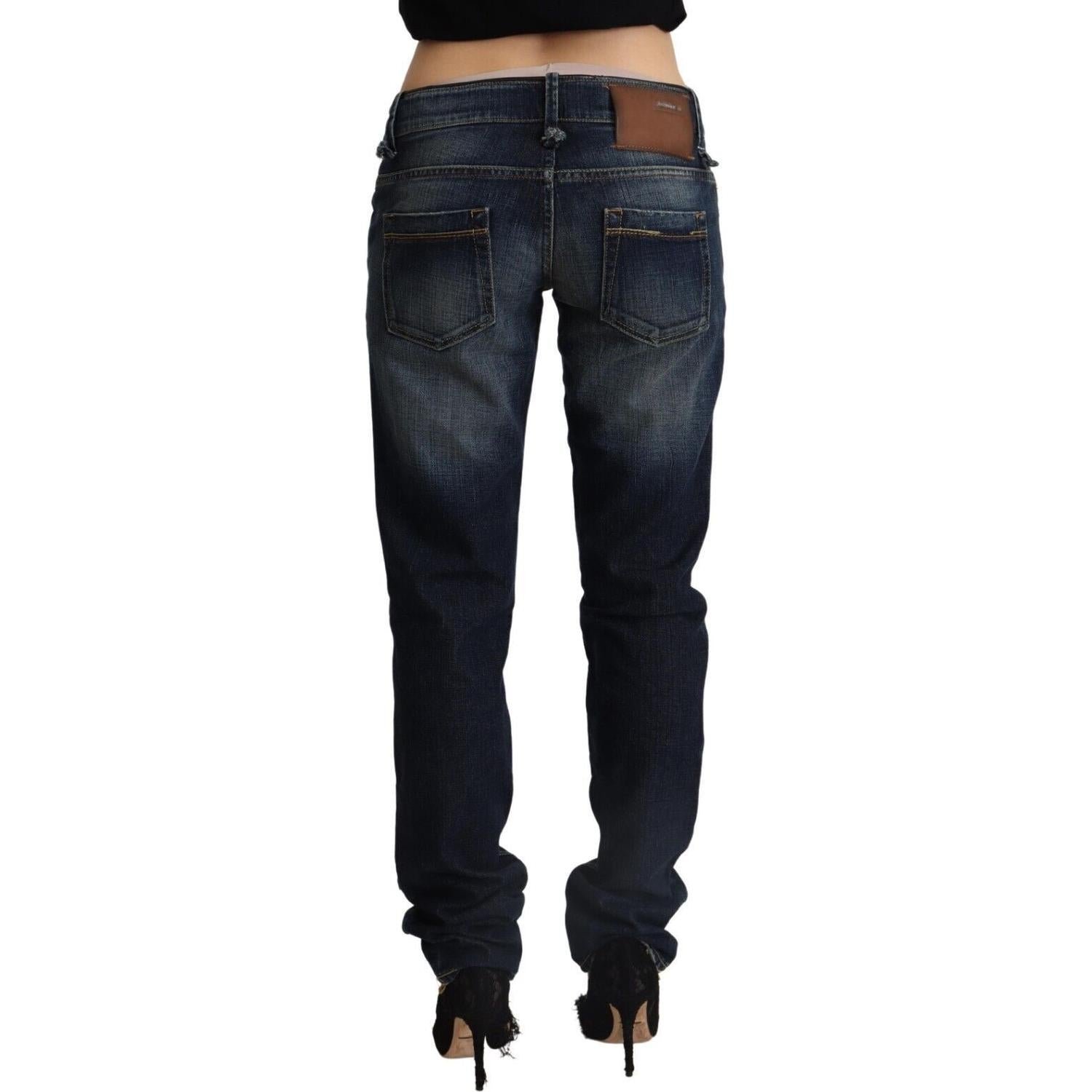 Acht Dark Blue Washed Cotton Skinny Denim Low Waist Jeans