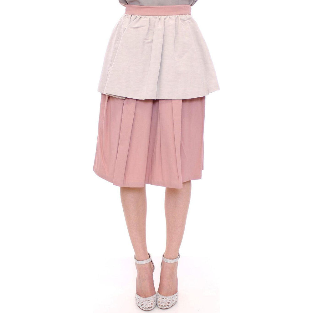 Comeforbreakfast Pink Gray Knee-Length Pleated Skirt MOM10047-1
