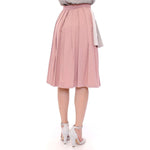 Comeforbreakfast Pink Gray Knee-Length Pleated Skirt MOM10047-1