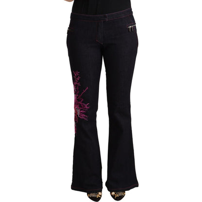 Exte Black Cotton Mid Waist Cotton Flared Jeans