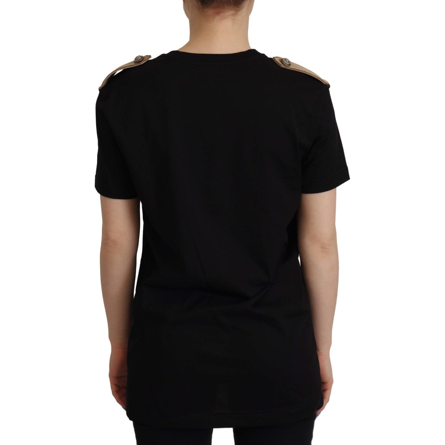 Dolce & Gabbana Black Logo Motive Crewneck Cotton T-shirt