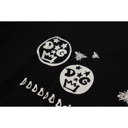 Dolce & Gabbana Black Logo Motive Crewneck Cotton T-shirt