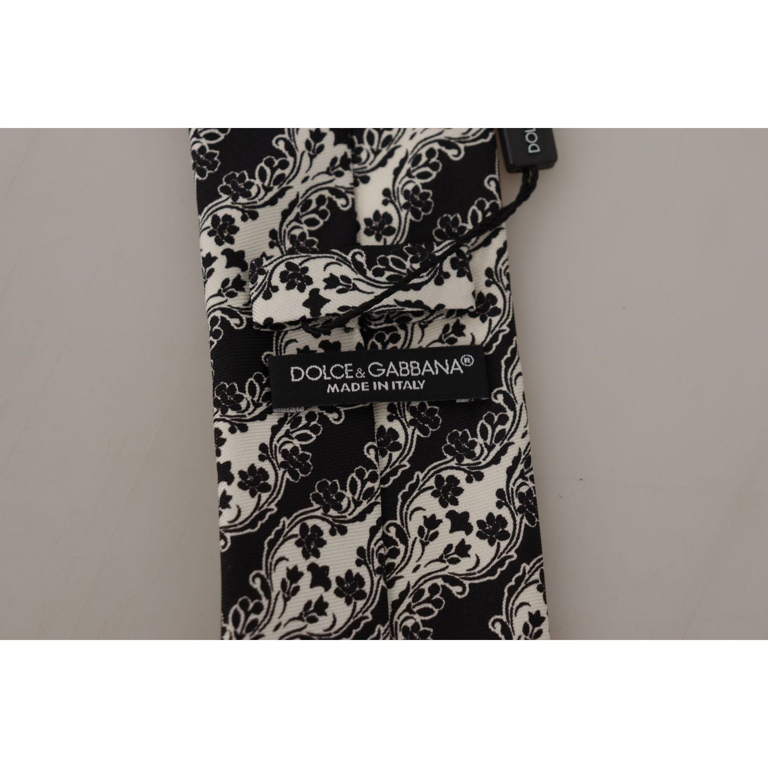 Dolce & Gabbana Black White Flower 100% Silk Print Adjustable Accessory Tie