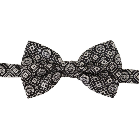 Dolce & Gabbana Black white 100% Silk Adjustable Neck Papillon Tie