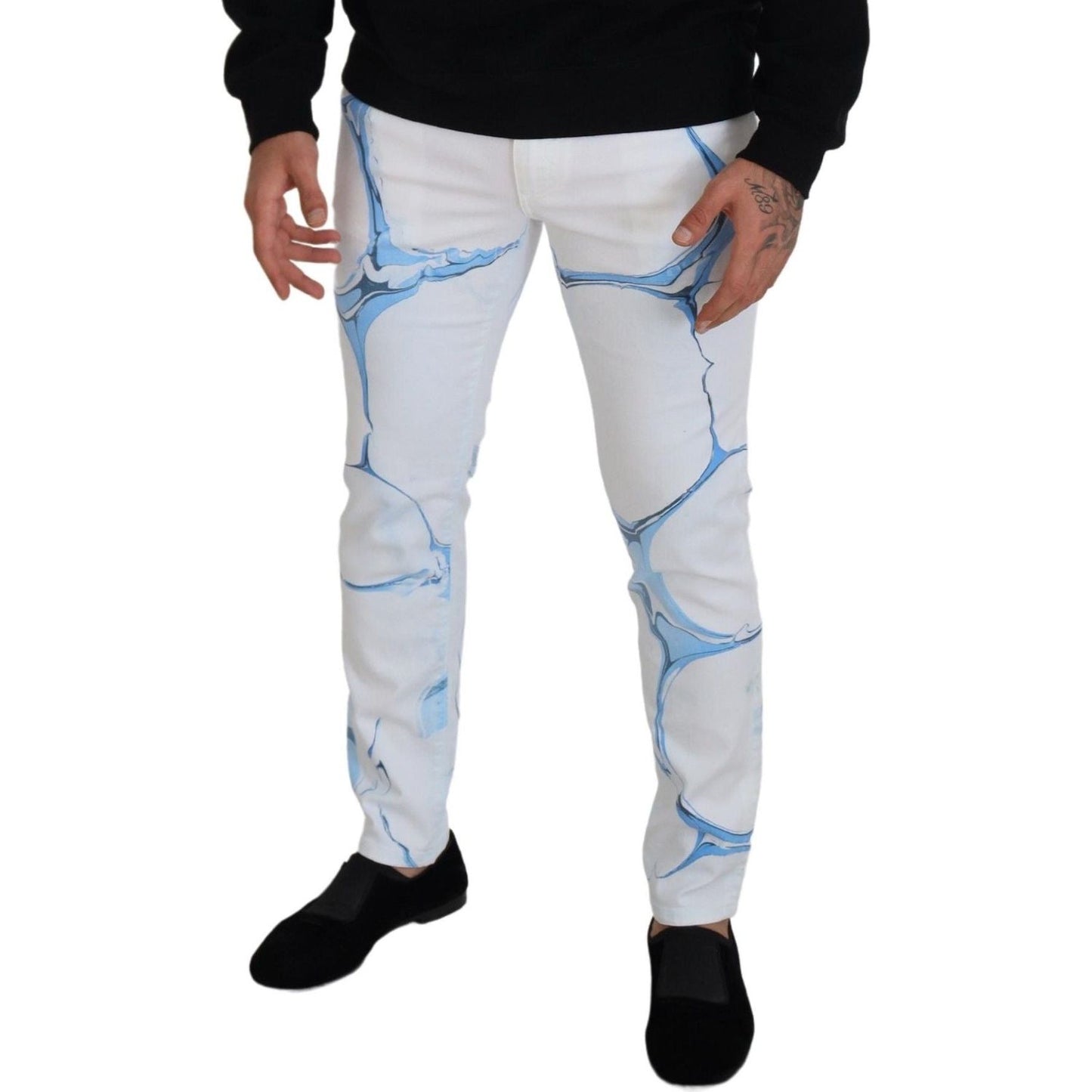 Dolce & Gabbana White Blue Denim Cotton Jeans Stretch Skinny Fit Pant
