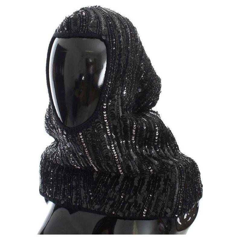 Dolce & Gabbana Black Knitted Sequin Hood Scarf Hat Hood Scarf