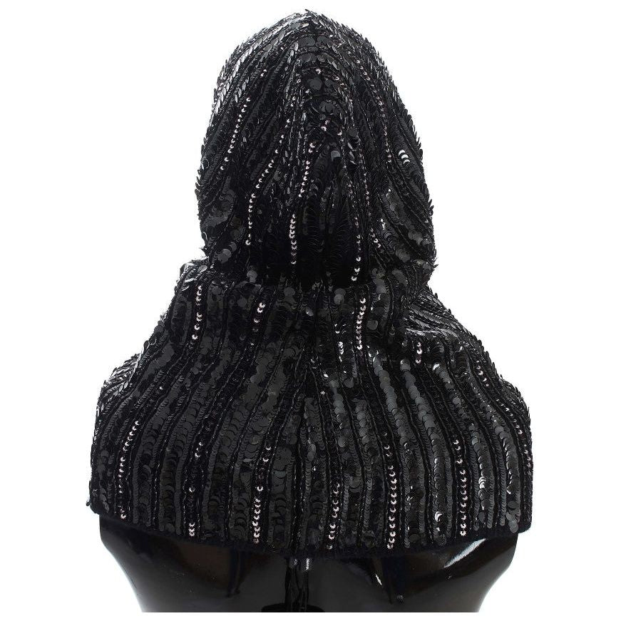 Dolce & Gabbana Black Knitted Sequin Hood Scarf Hat Hood Scarf