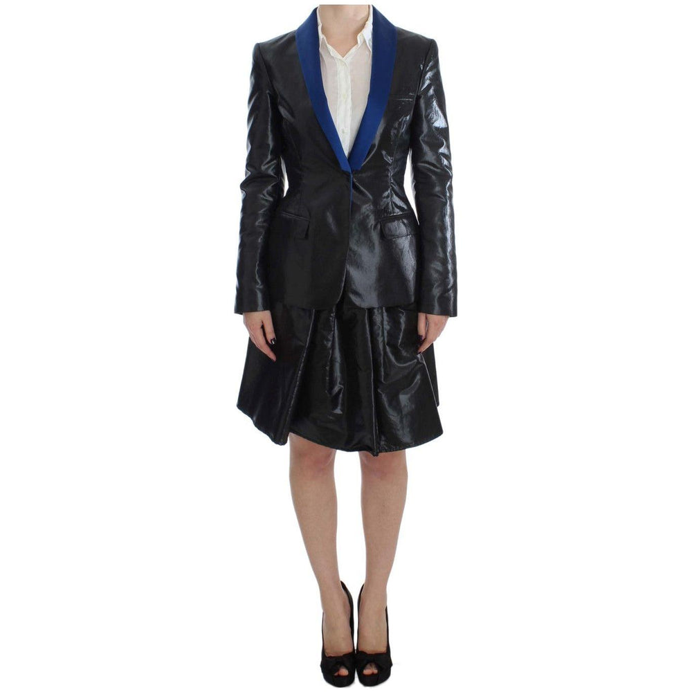 Exte Black Blue Two Piece Suit Skirt & Blazer SIG30857-2