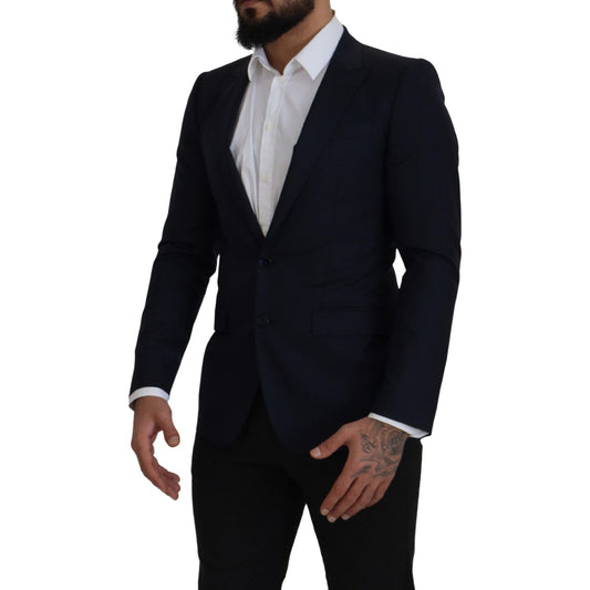 Dolce & Gabbana Blue Wool Single Breasted Coat Blazer