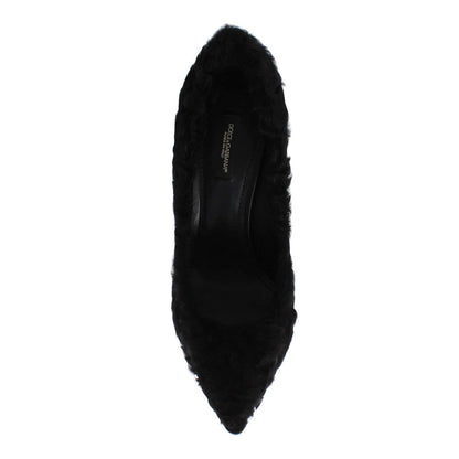 Dolce & Gabbana Black Xiangao Lamb Fur Leather Pumps