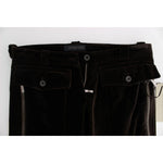 Ermanno Scervino Brown Cotton Velvet Zippers Slim Fit Pants