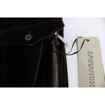 Ermanno Scervino Brown Cotton Velvet Zippers Slim Fit Pants