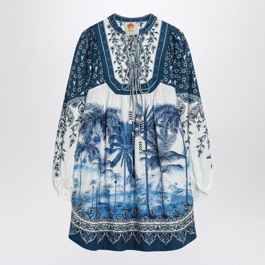 FARM Rio Linen-blend dress with palm print