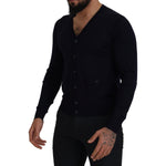 Dolce & Gabbana Blue Wool STAFF Down Cardigan Sweater