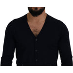 Dolce & Gabbana Blue Wool STAFF Down Cardigan Sweater