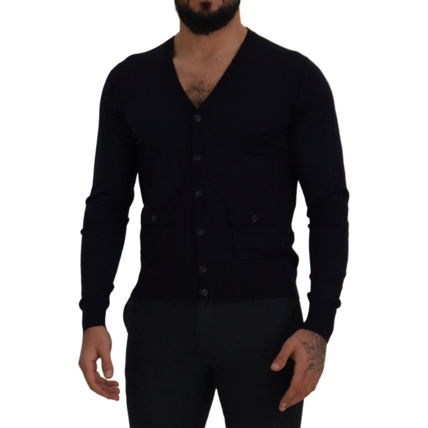 Dolce & Gabbana Blue Wool STAFF Down Cardigan Sweater