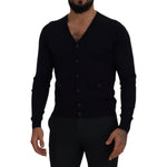 Dolce & Gabbana Blue Wool STAFF Down Cardigan Sweater