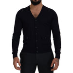 Dolce & Gabbana Blue Wool STAFF Down Cardigan Sweater