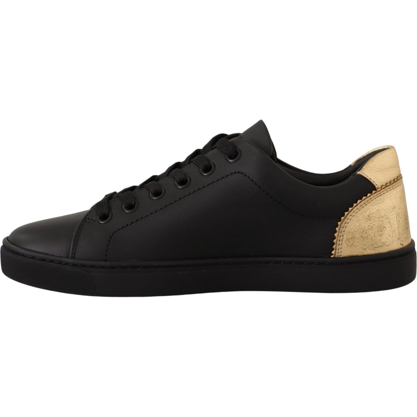 Dolce & Gabbana Black Gold Leather Low Top Sneakers Womens Shoes