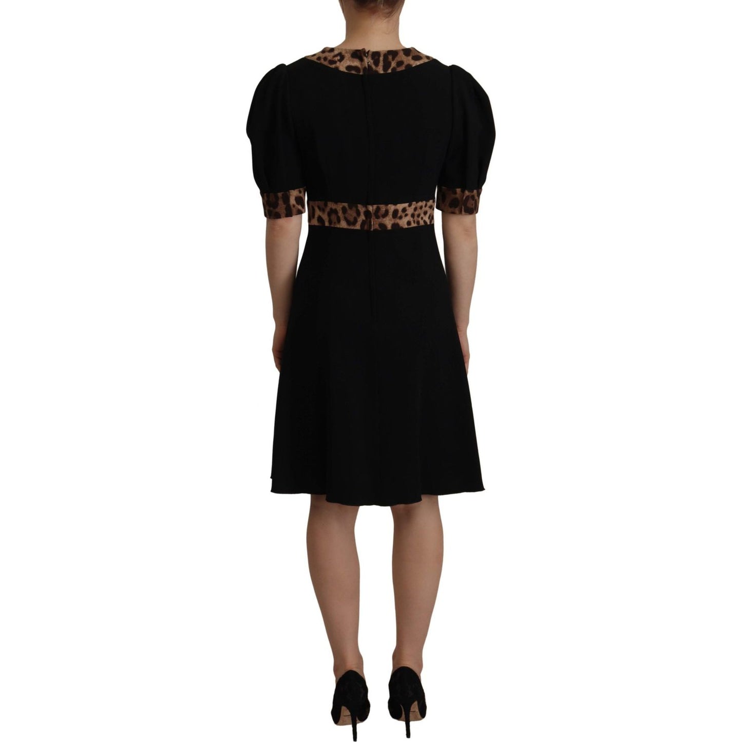 Dolce & Gabbana Black Leopard A-line Knee Length Dress