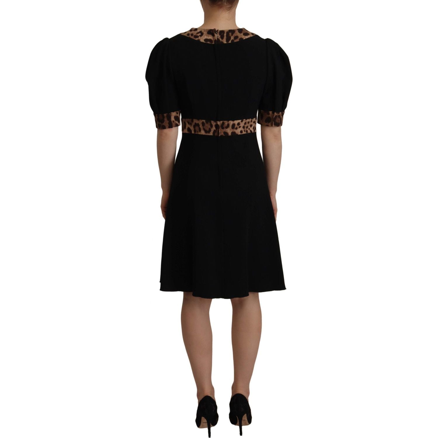 Dolce & Gabbana Black Leopard A-line Knee Length Dress
