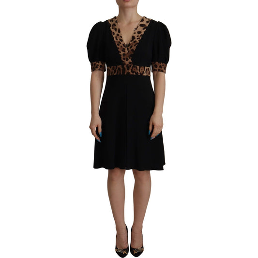 Dolce & Gabbana Elegant Black V-Neck A-Line Dress Dolce & Gabbana Black