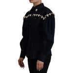 Dolce & Gabbana Blue Denim Crystal Embellish Cotton Jacket