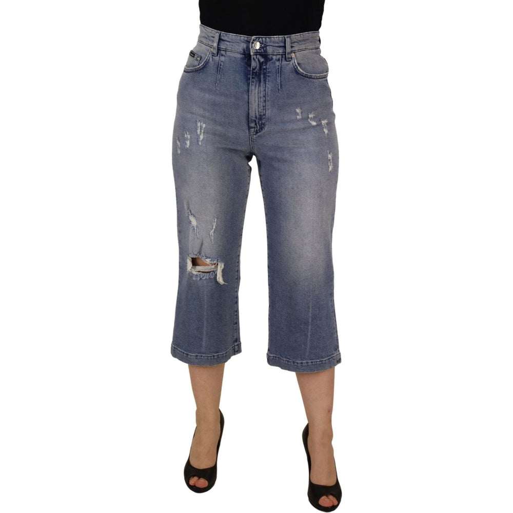 Dolce & Gabbana Blue Washed High Waist Cropped Denim Jeans