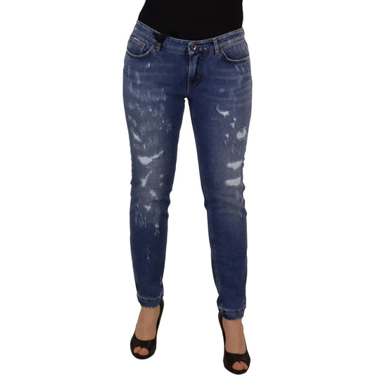 Dolce & Gabbana Blue Washed Cotton Skinny Low Waist Denim Jeans